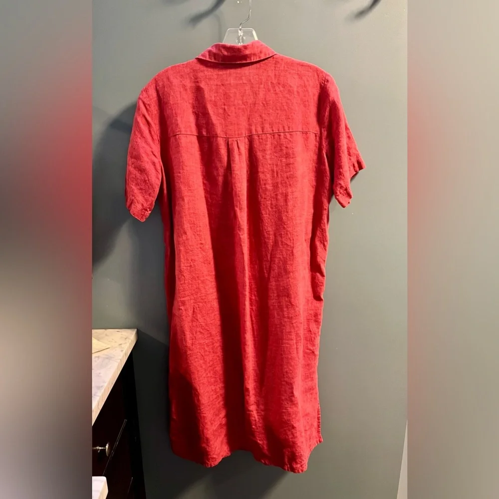 Eileen Fisher Linen Geranium Pink Classic Shirt Dress Size XS - Picture 3 of 8